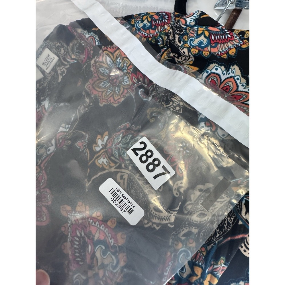 Cato Black Floral crinkle blouse peasant sleeve fall semi-sheer floral paisley - Picture 8 of 10